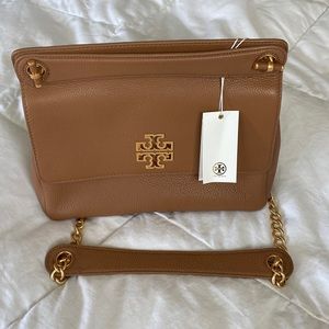 NWT Tory Burch Bark/ Gold Britten Flap Shoulder Bag